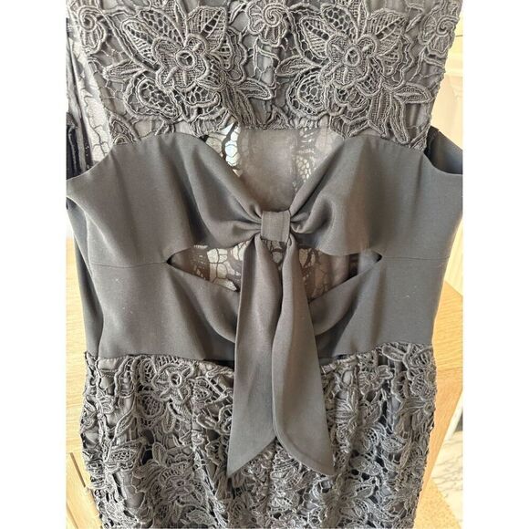 SACHIN & BABI NOIR Black Floral Lace Sheath Mini Dress Double Back Bow Tie Wome - Picture 7 of 13